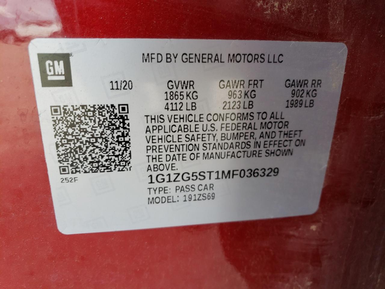 2021 Chevrolet Malibu VIN 1G1ZG5ST1MF036329 Copart auction photo, rollover / all over damage thumbnail 12