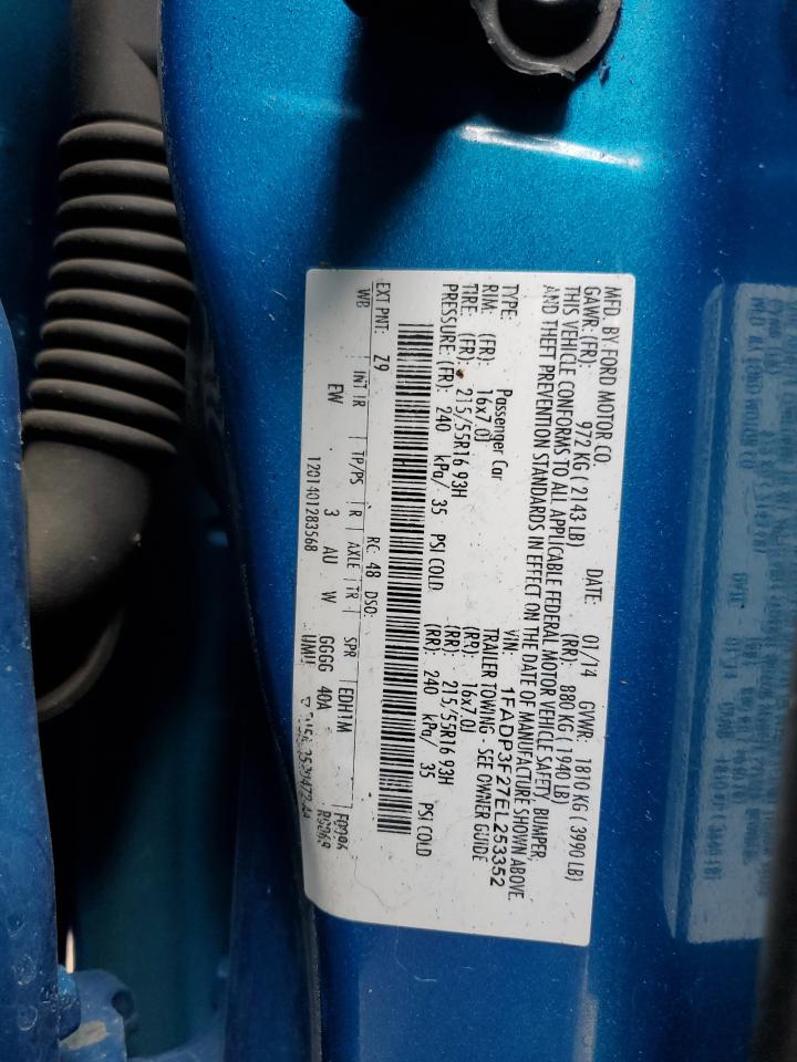 2014 Ford Focus VIN 1FADP3F27EL253352 Copart auction photo, all over damage thumbnail 13