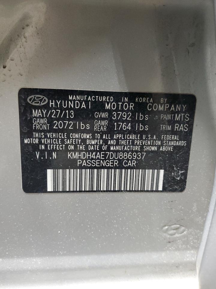 2013 Hyundai Elantra VIN KMHDH4AE7DU886937 Copart auction photo, rear end damage thumbnail 12
