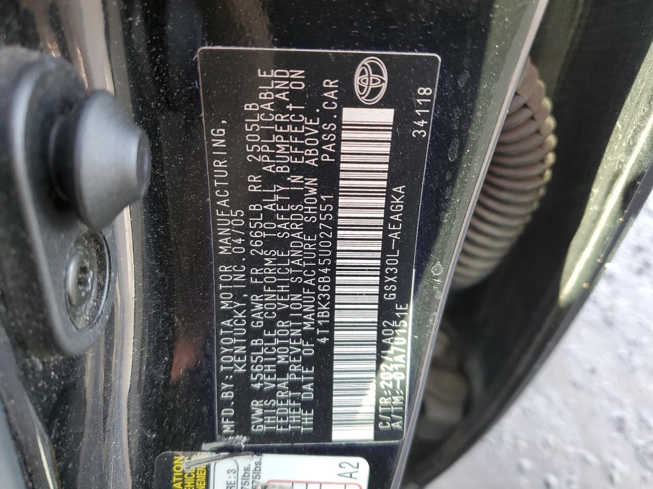 2005 Toyota Avalon VIN 4T1BK36B45U027551 Copart auction photo, minor dent/scratches damage thumbnail 12