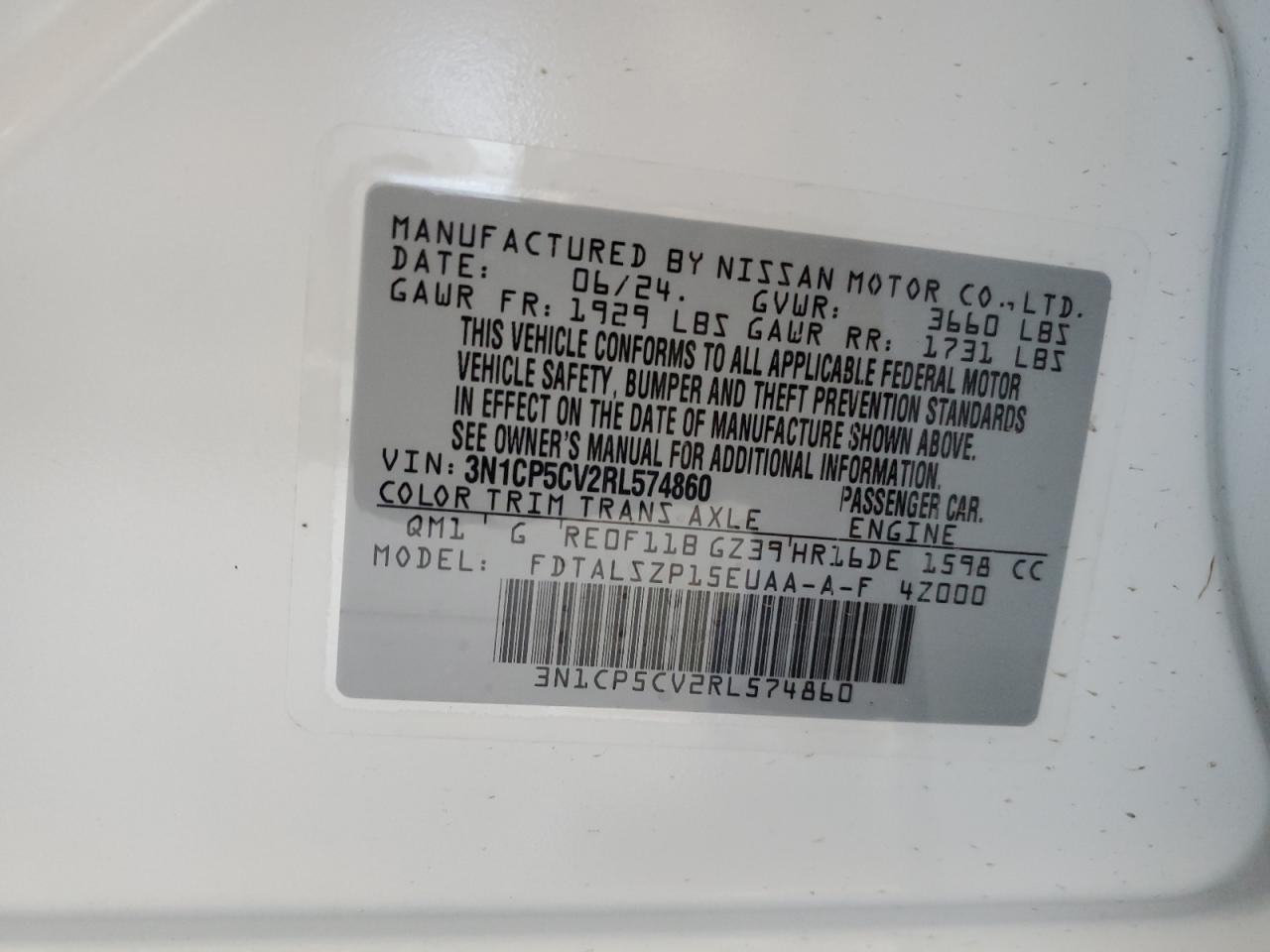 2024 Nissan Kicks VIN 3N1CP5CV2RL574860 Copart auction photo, undercarriage / side damage thumbnail 13