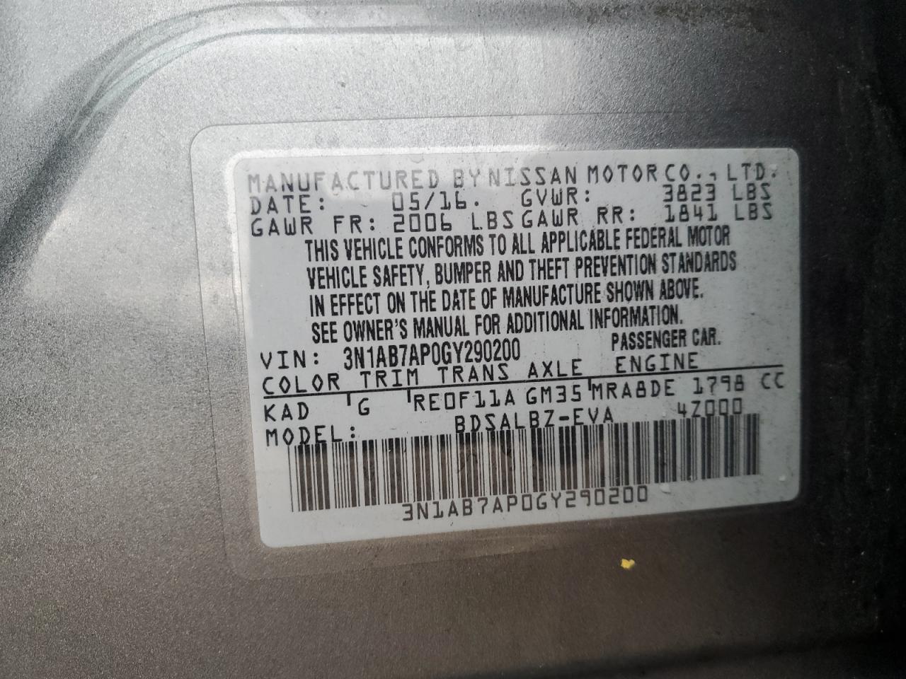 2016 Nissan Sentra VIN 3N1AB7AP0GY290200 Copart auction photo, all over damage thumbnail 12