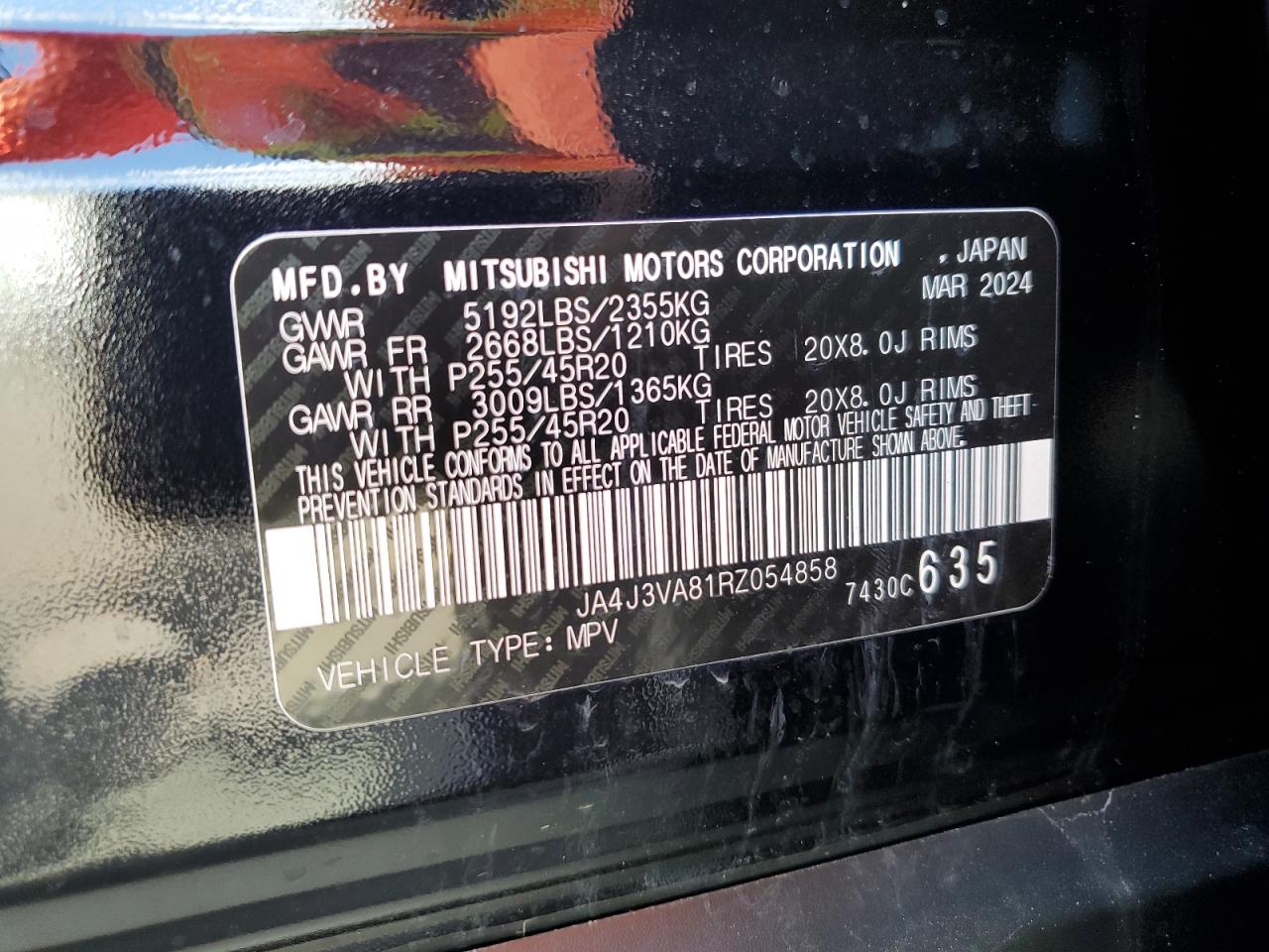 2024 Mitsubishi Outlander VIN JA4J3VA81RZ054858 Copart auction photo, water/flood damage thumbnail 13