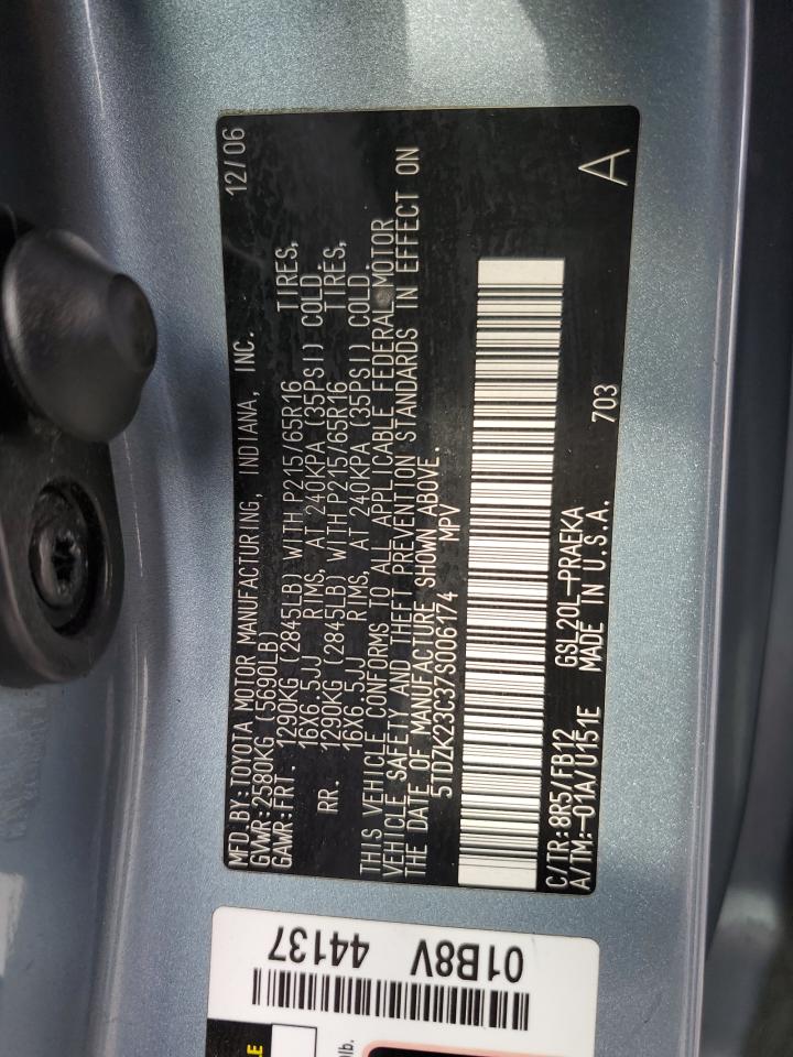 2007 Toyota Sienna VIN 5TDZK23C37S006174 Copart auction photo, minor dent/scratches / normal wear damage thumbnail 13