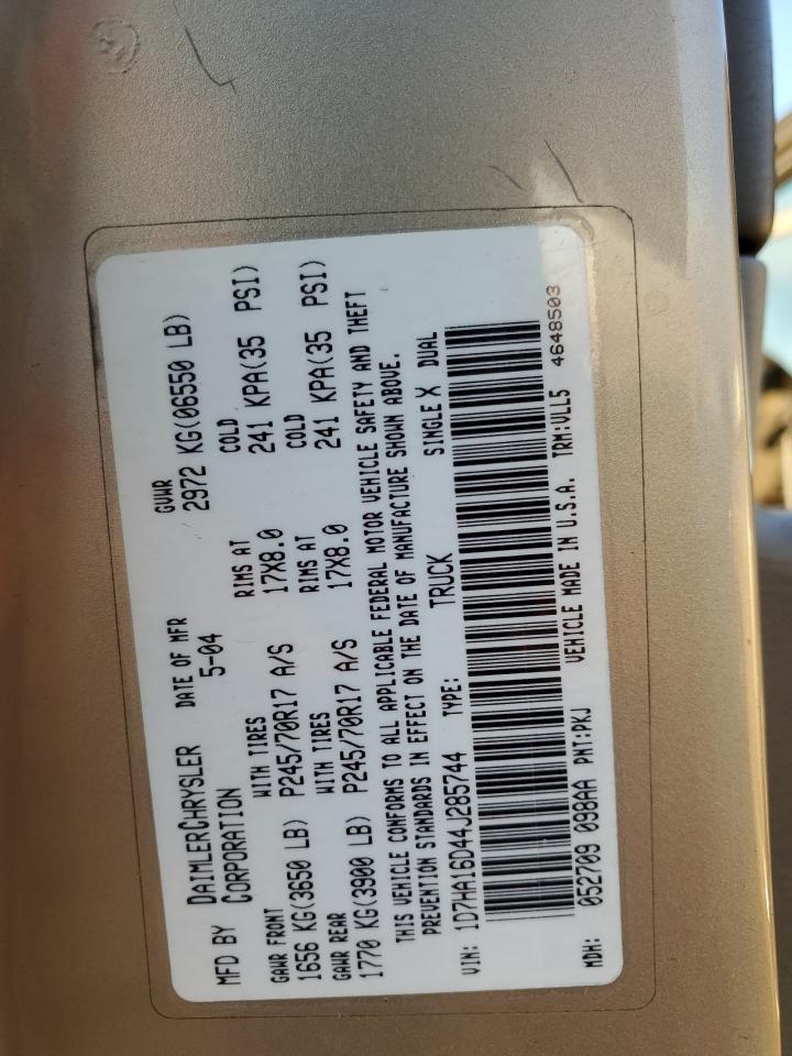 2004 Dodge RAM VIN 1D7HA16D44J285744 Copart auction photo, rear end damage thumbnail 13