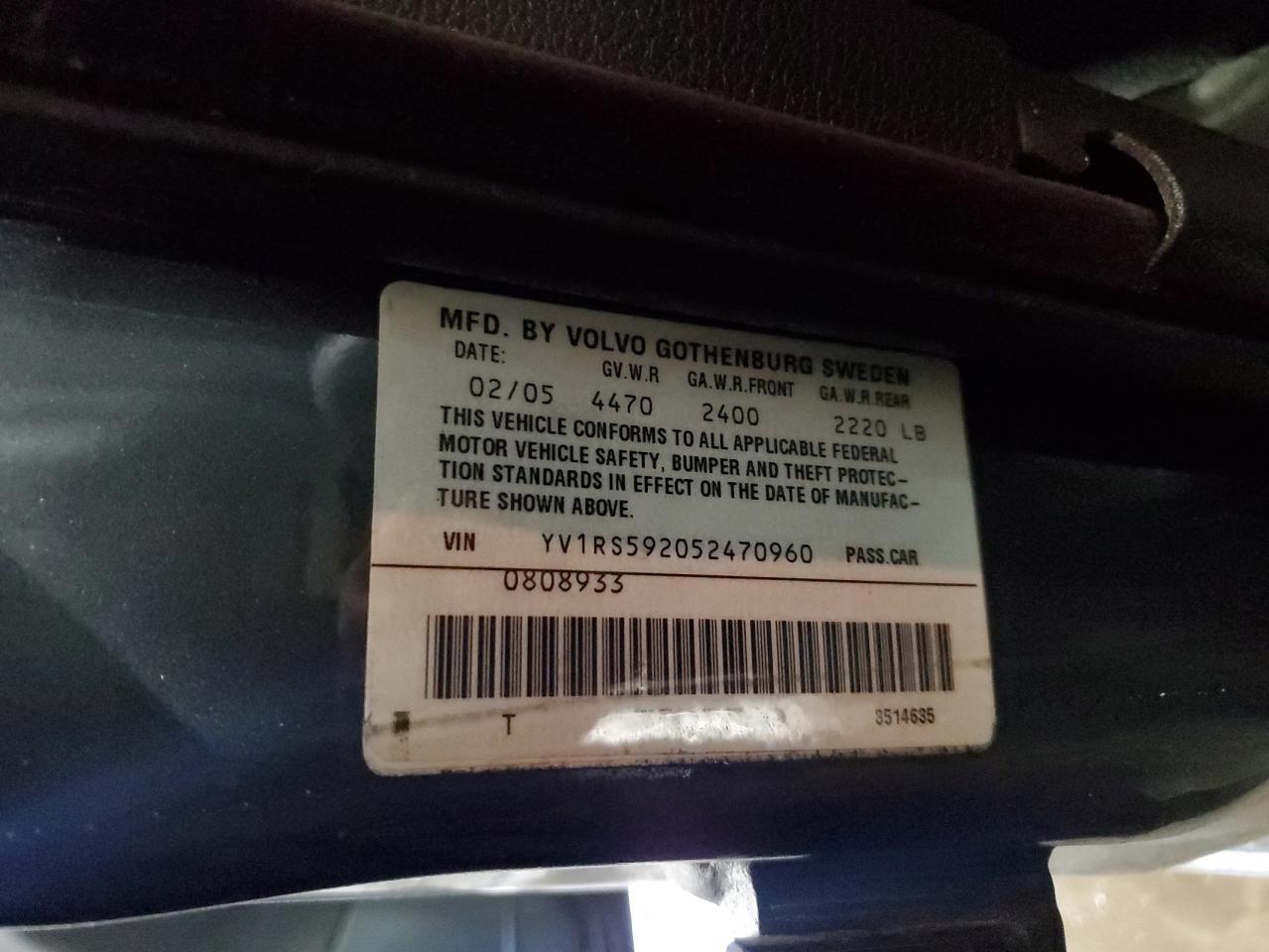 2005 Volvo S60 VIN YV1RS592052470960 Copart auction photo, front end damage thumbnail 15