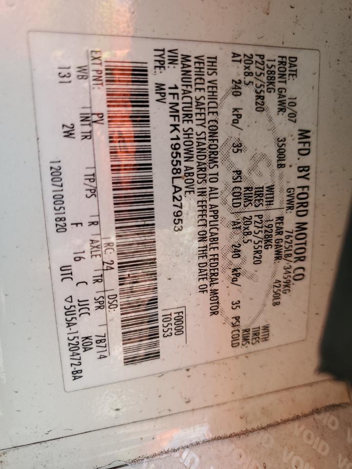 2008 Ford Expedition VIN 1FMFK19558LA27953 Copart auction photo, front end / minor dent/scratches damage thumbnail 13