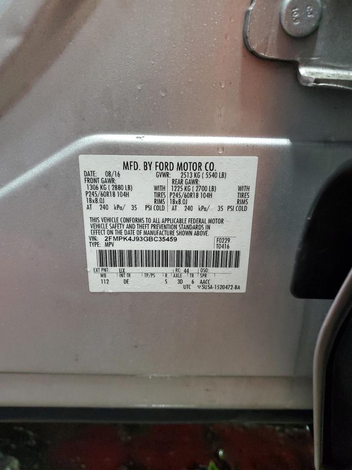 2016 Ford Edge VIN 2FMPK4J93GBC35459 Copart auction photo, front end damage thumbnail 13