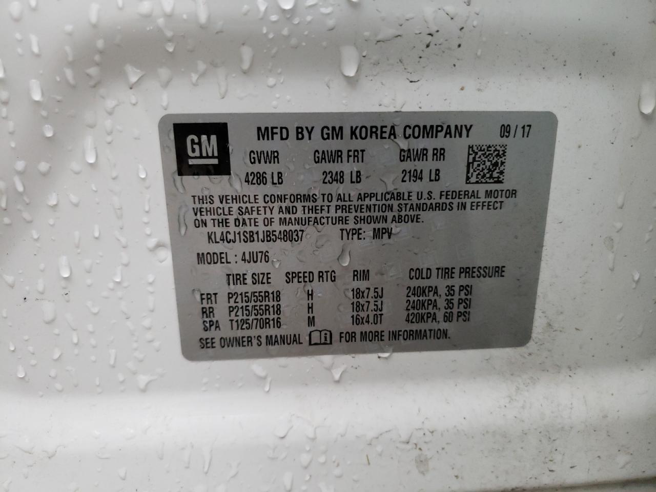 2018 Buick Encore VIN KL4CJ1SB1JB548037 Copart auction photo, all over / undercarriage damage thumbnail 13