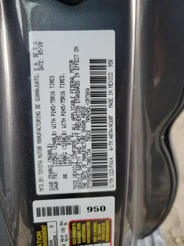 2020 Toyota Tacoma VIN 3TYSX5ENXLT001734 Copart auction photo, undercarriage damage thumbnail 12