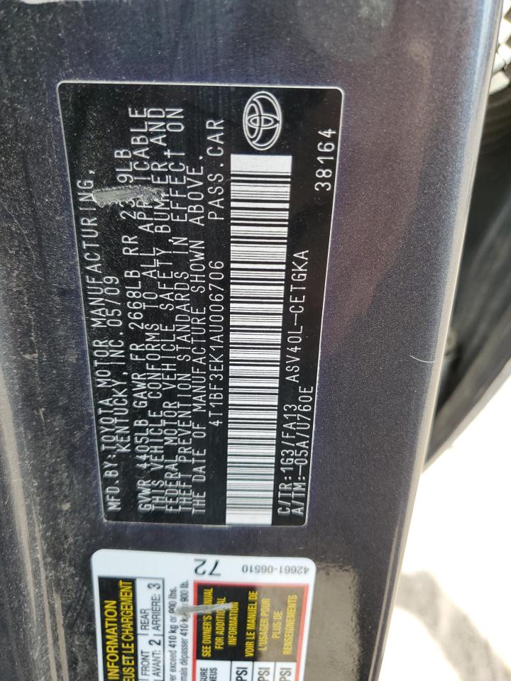 2010 Toyota Camry VIN 4T1BF3EK1AU006706 Copart auction photo, hail damage thumbnail 12