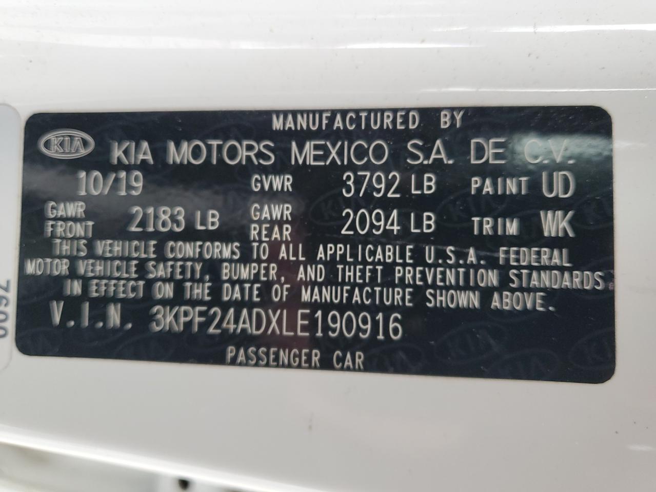 2020 KIA Forte VIN 3KPF24ADXLE190916 Copart auction photo, rear end damage thumbnail 14