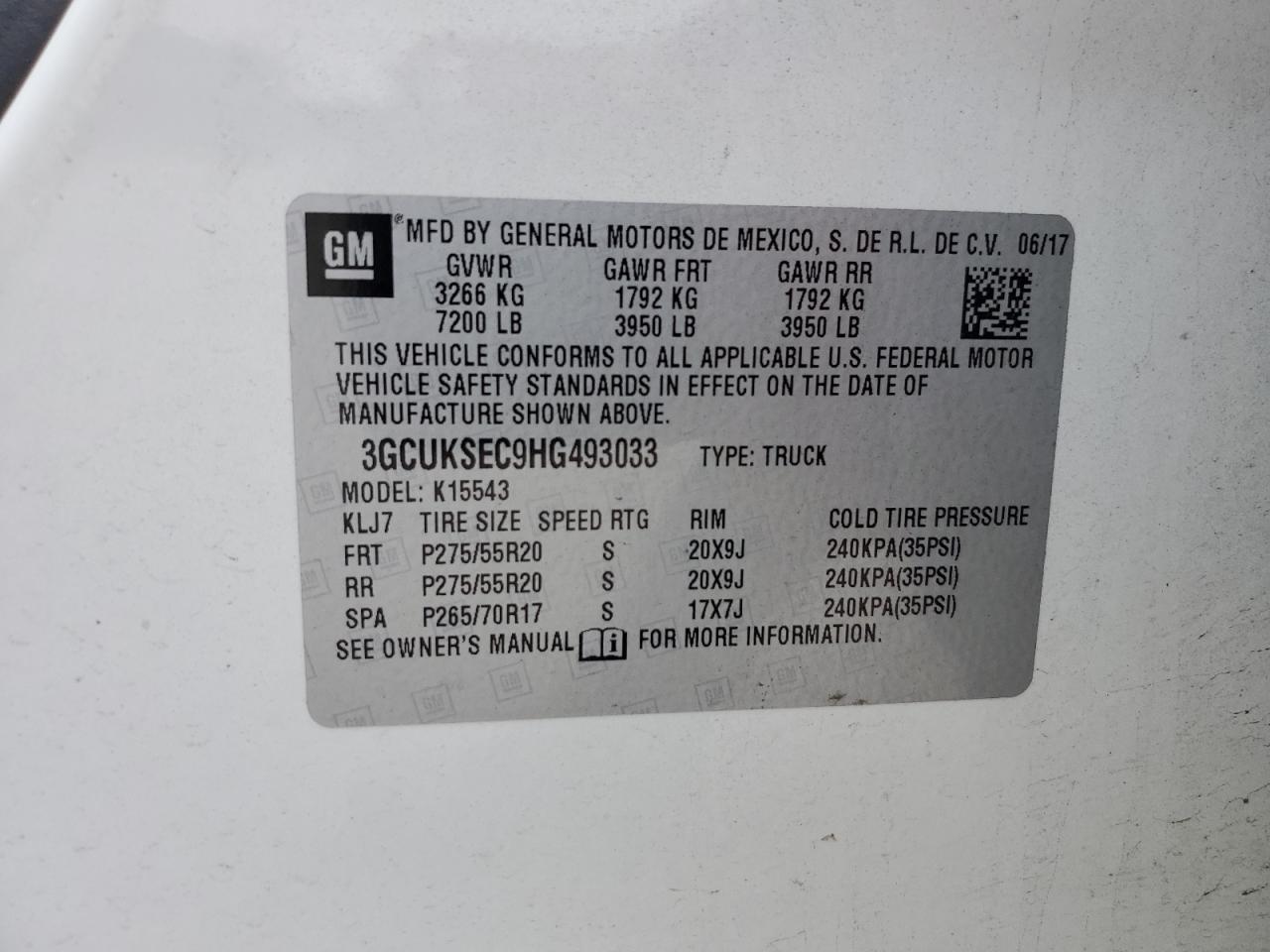 2017 Chevrolet Silverado VIN 3GCUKSEC9HG493033 Copart auction photo, side / front end damage thumbnail 12
