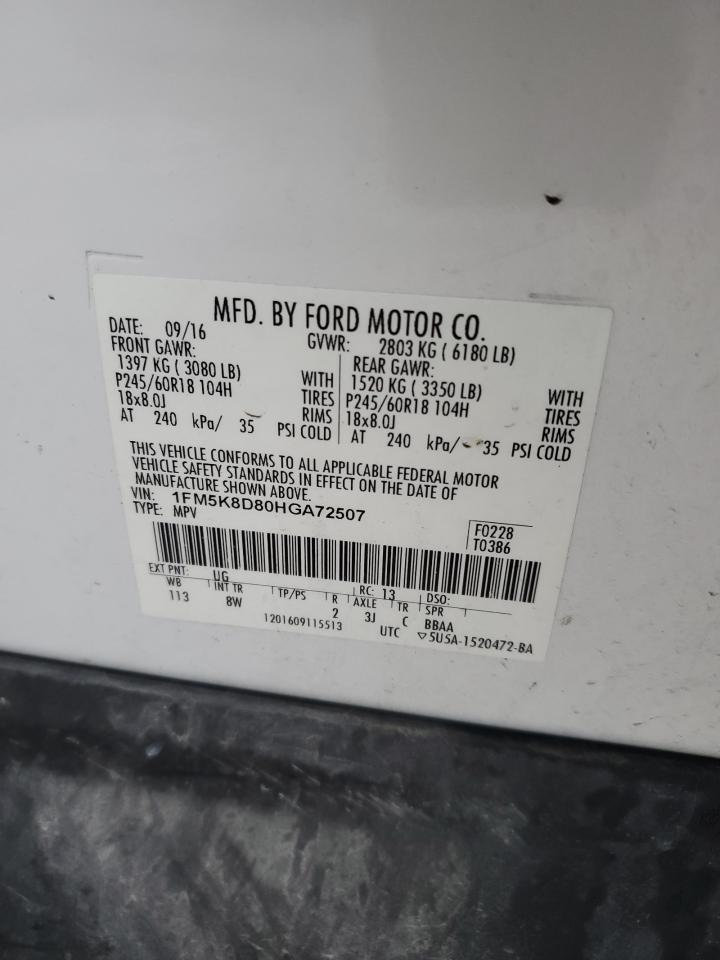 2017 Ford Explorer VIN 1FM5K8D80HGA72507 Copart auction photo, front end damage thumbnail 14