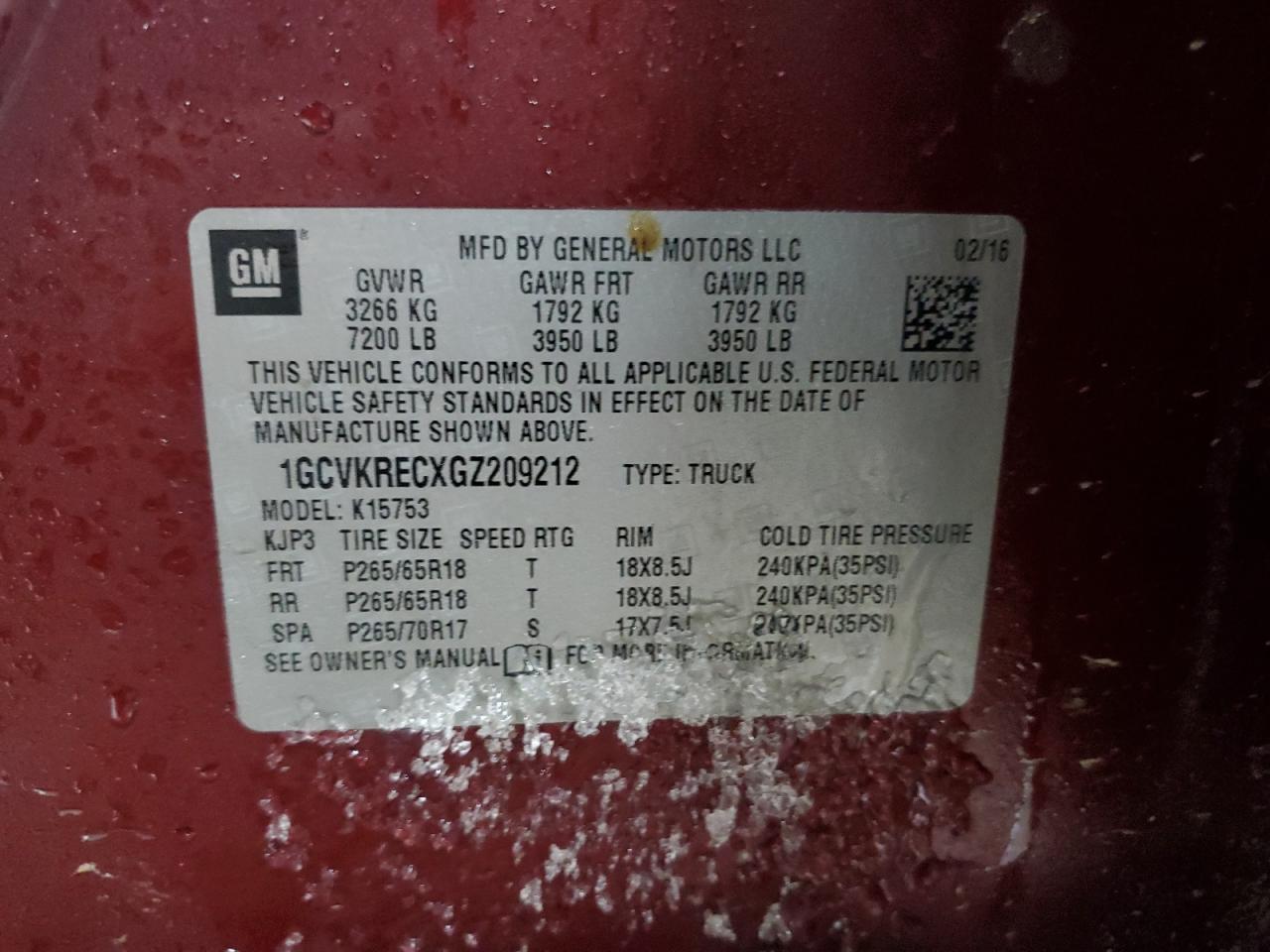 2016 Chevrolet Silverado VIN 1GCVKRECXGZ209212 Copart auction photo, rear end / minor dent/scratches damage thumbnail 12