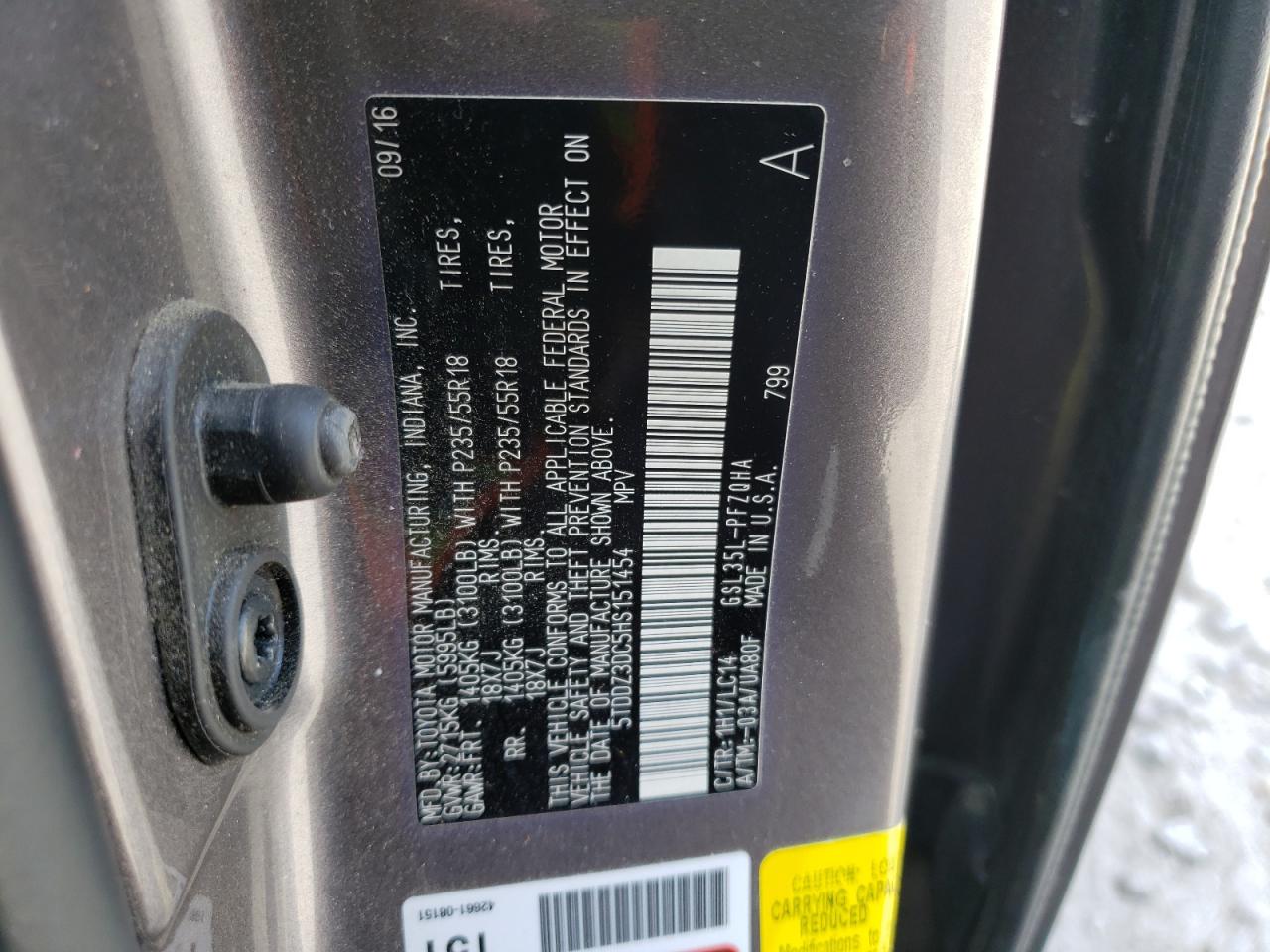 2017 Toyota Sienna VIN 5TDDZ3DC5HS151454 Copart auction photo, front end / minor dent/scratches damage thumbnail 14