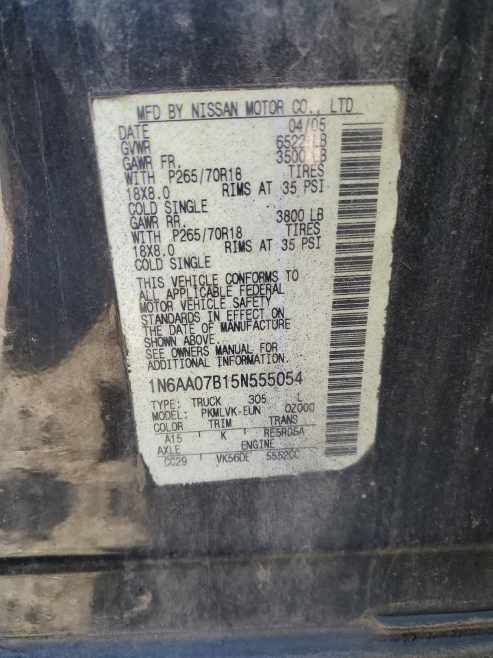 2005 Nissan Titan VIN 1N6AA07B15N555054 Copart auction photo, all over damage thumbnail 12