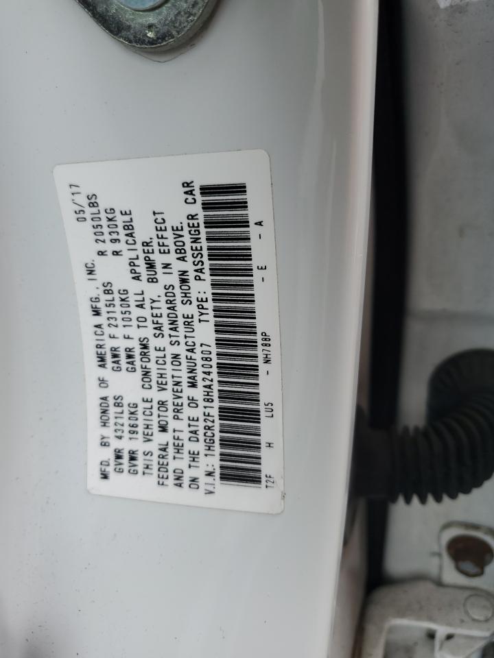 2017 Honda Accord VIN 1HGCR2F18HA240807 Copart auction photo, side damage thumbnail 12