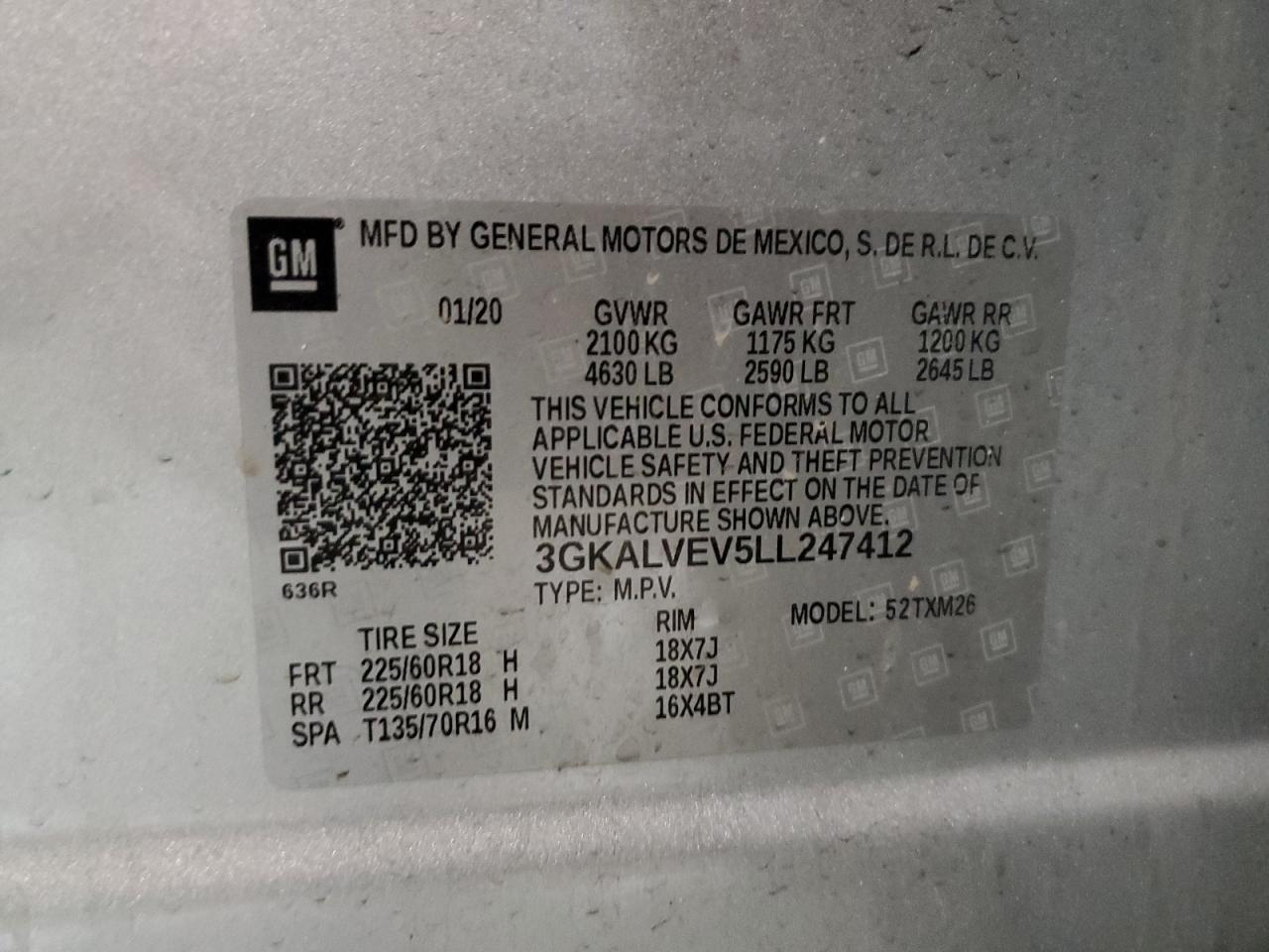 2020 GMC Terrain VIN 3GKALVEV5LL247412 Copart auction photo, front end / minor dent/scratches damage thumbnail 13