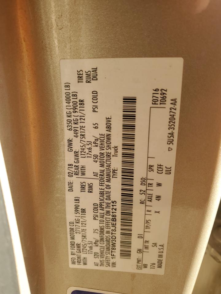 2018 Ford F350 VIN 1FT8W3DT8JEB81215 Copart auction photo, side / minor dent/scratches damage thumbnail 13