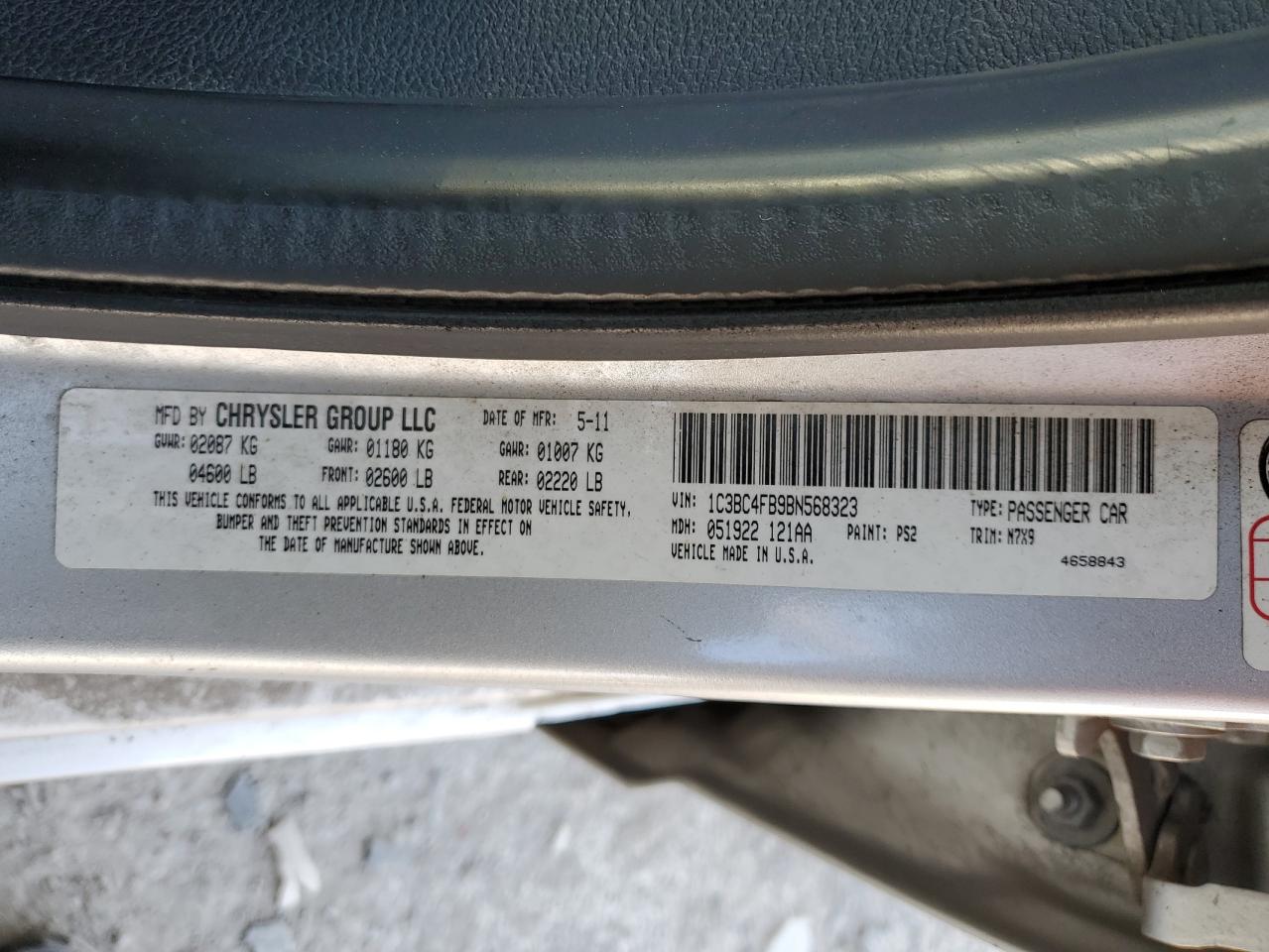 2011 Chrysler 200 VIN 1C3BC4FB9BN568323 Copart auction photo, rear end / side damage thumbnail 13