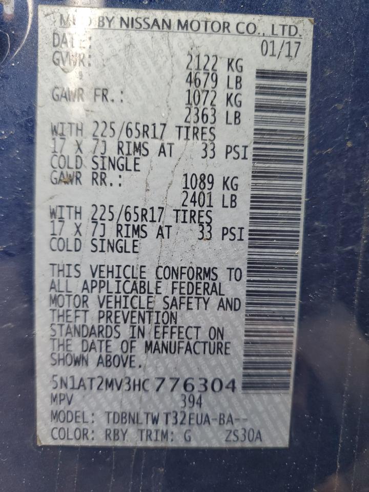 2017 Nissan Rogue VIN 5N1AT2MV3HC776304 Copart auction photo, front end damage thumbnail 13