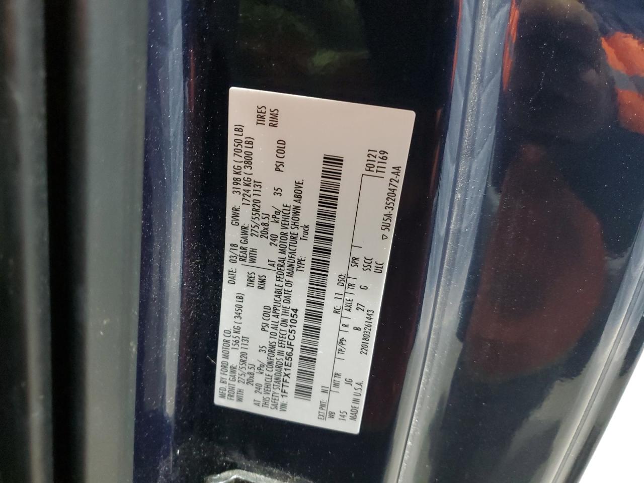 2018 Ford F-150 VIN 1FTFX1E56JFC51054 Copart auction photo, side / minor dent/scratches damage thumbnail 12