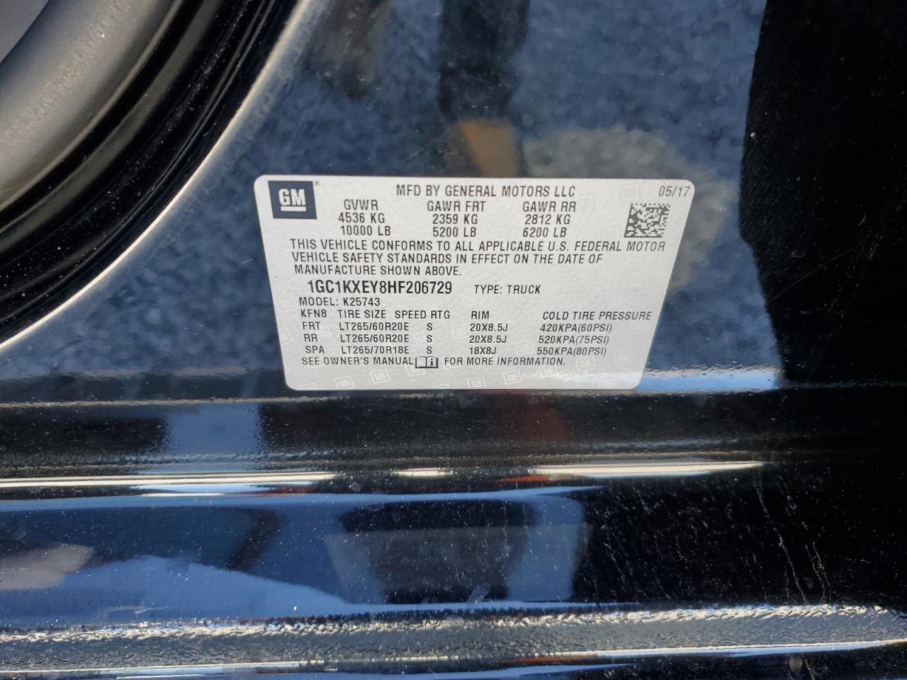 2017 Chevrolet Silverado VIN 1GC1KXEY8HF206729 Copart auction photo, front end damage thumbnail 14