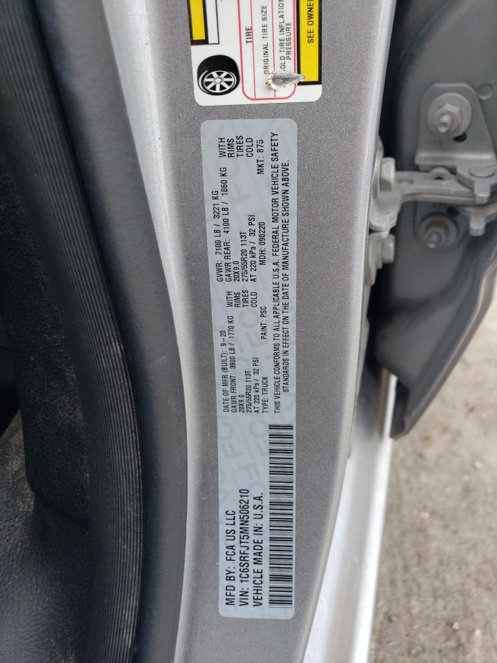 2021 RAM 1500 VIN 1C6SRFJT5MN506210 Copart auction photo, front end / side damage thumbnail 13
