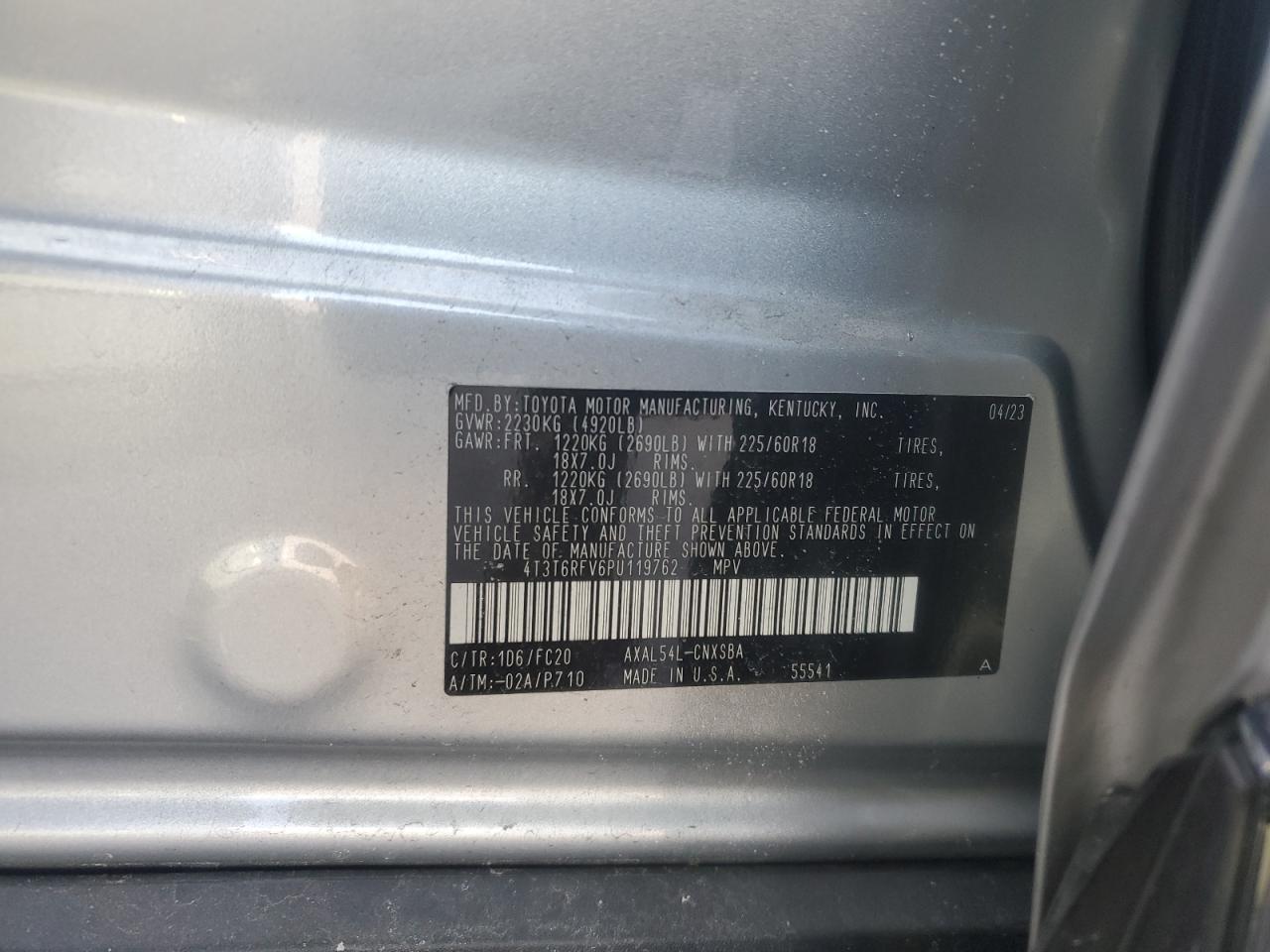 2023 Toyota RAV 4 VIN 4T3T6RFV6PU119762 Copart auction photo, front end damage thumbnail 13