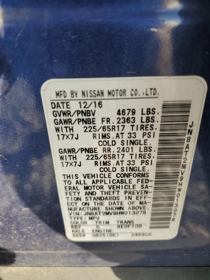 2017 Nissan Rogue VIN JN8AT2MV9HW013078 Copart auction photo, front end damage thumbnail 14
