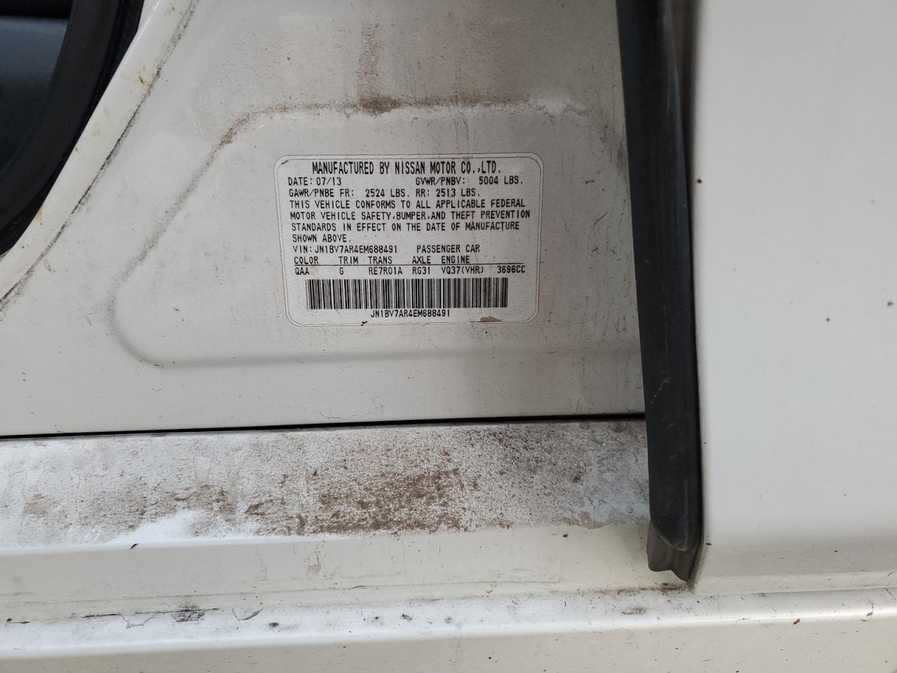 2014 Infiniti Q50 VIN JN1BV7AR4EM688491 Copart auction photo, front end damage thumbnail 12