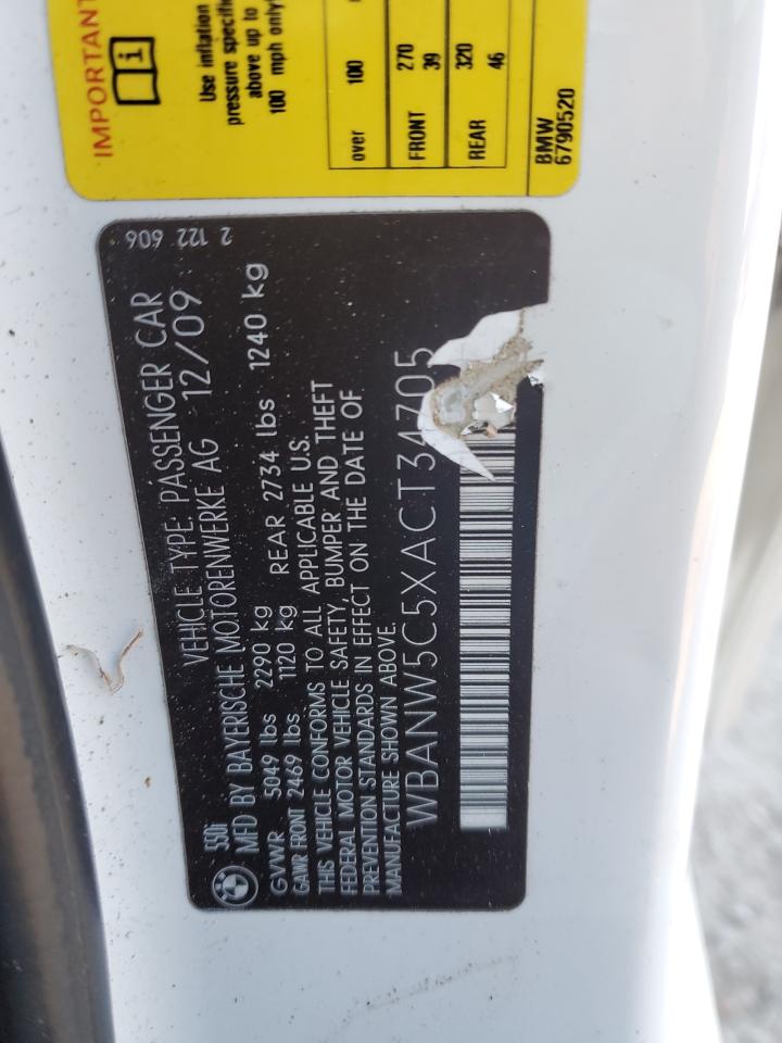 2010 BMW 5er VIN WBANW5C5XACT34705 Copart auction photo, front end / minor dent/scratches damage thumbnail 14