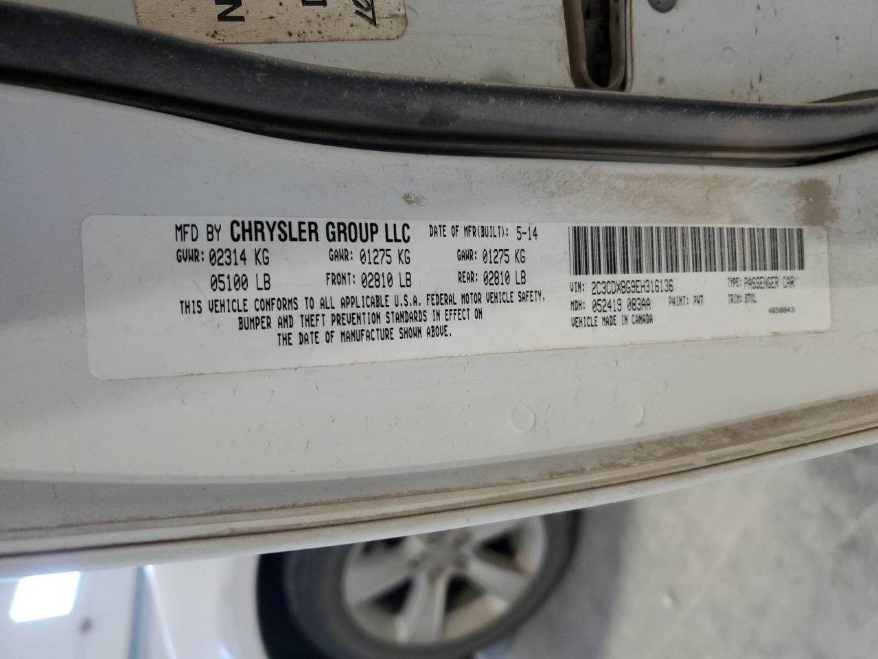 2014 Dodge Charger VIN 2C3CDXBG9EH316136 Copart auction photo, side damage thumbnail 14