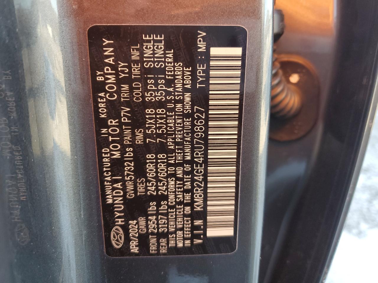 2024 Hyundai Palisade VIN KM8R24GE4RU798627 Copart auction photo, rear end / side damage thumbnail 13
