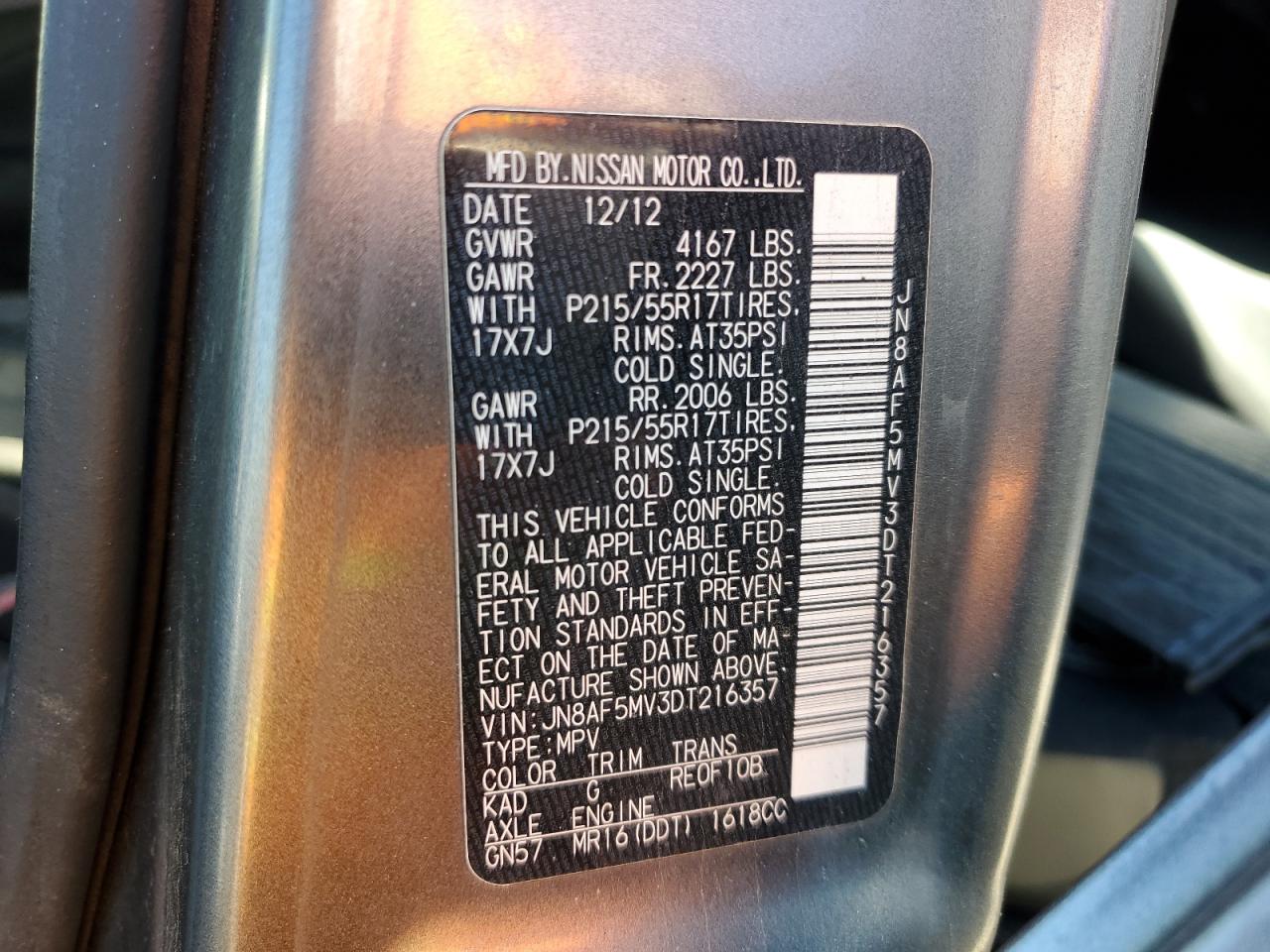 2013 Nissan Juke VIN JN8AF5MV3DT216357 Copart auction photo, water/flood damage thumbnail 13
