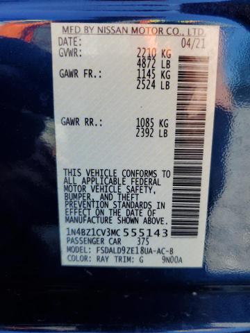 2021 Nissan Leaf VIN 1N4BZ1CV3MC555143 Copart auction photo, front end damage thumbnail 12