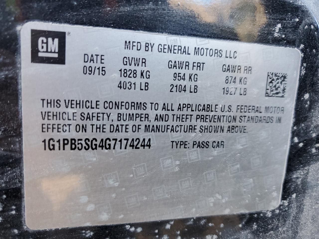 2016 Chevrolet Cruze VIN 1G1PB5SG4G7174244 Copart auction photo, front end / minor dent/scratches damage thumbnail 13