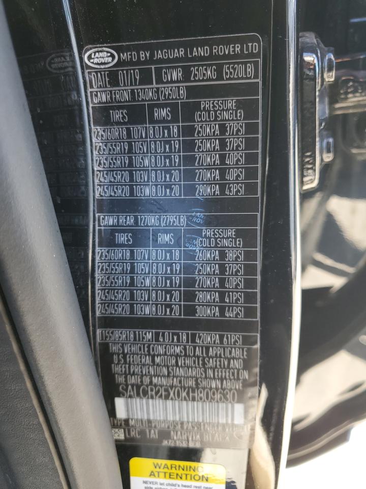2019 Land Rover Discovery VIN SALCR2FX0KH809630 Copart auction photo, front end damage thumbnail 14