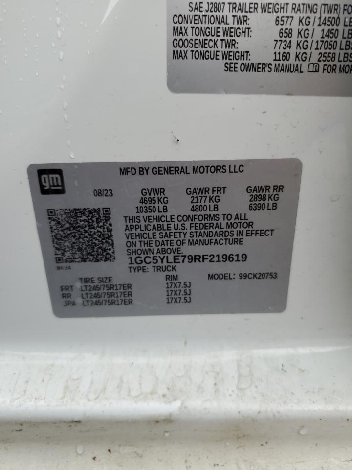 2024 Chevrolet Silverado VIN 1GC5YLE79RF219619 Copart auction photo, undercarriage / side damage thumbnail 14