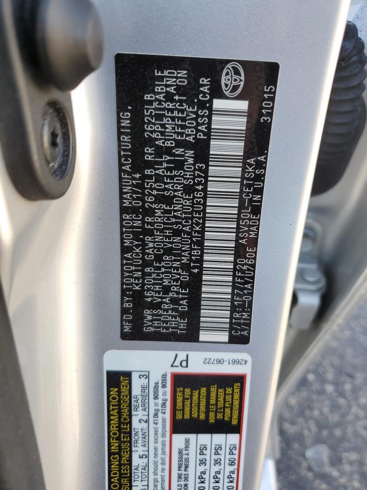 2014 Toyota Camry VIN 4T1BF1FK2EU364373 Copart auction photo, front end damage thumbnail 13
