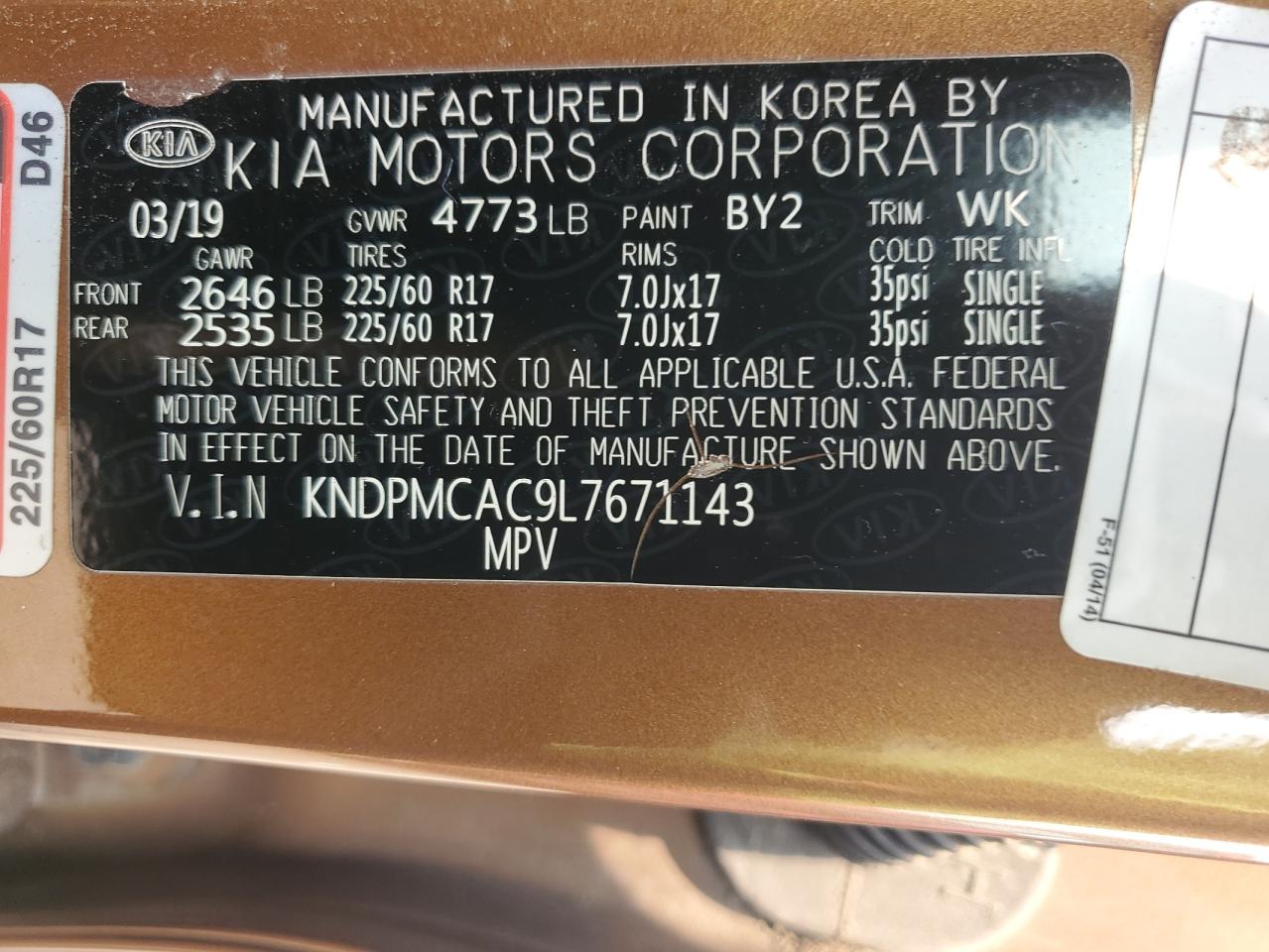 2020 KIA Sportage VIN KNDPMCAC9L7671143 Copart auction photo, vandalism / minor dent/scratches damage thumbnail 13