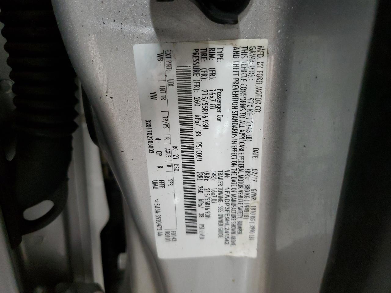 2017 Ford Focus VIN 1FADP3FE9HL241542 Copart auction photo, mechanical / minor dent/scratches damage thumbnail 12