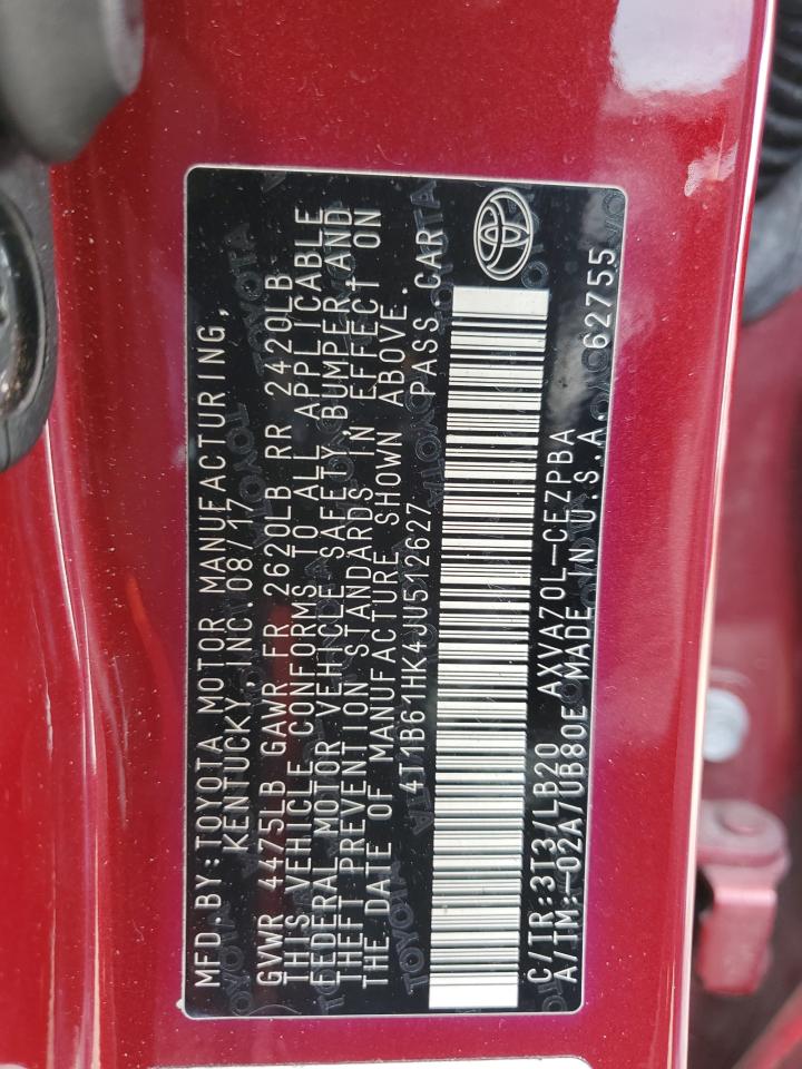 2018 Toyota Camry VIN 4T1B61HK4JU512627 Copart auction photo, front end / side damage thumbnail 13