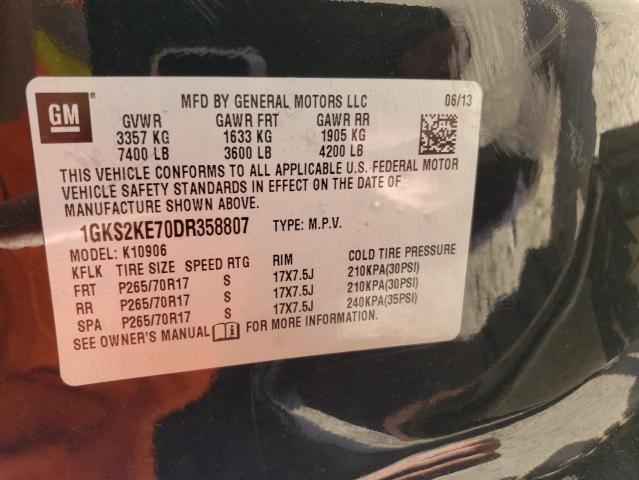 2013 GMC Yukon VIN 1GKS2KE70DR358807 Copart auction photo, burn / mechanical damage thumbnail 14