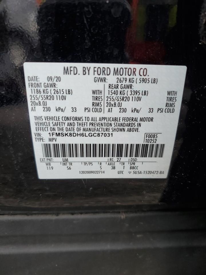 2020 Ford Explorer VIN 1FMSK8DH6LGC87031 Copart auction photo, front end / all over damage thumbnail 15