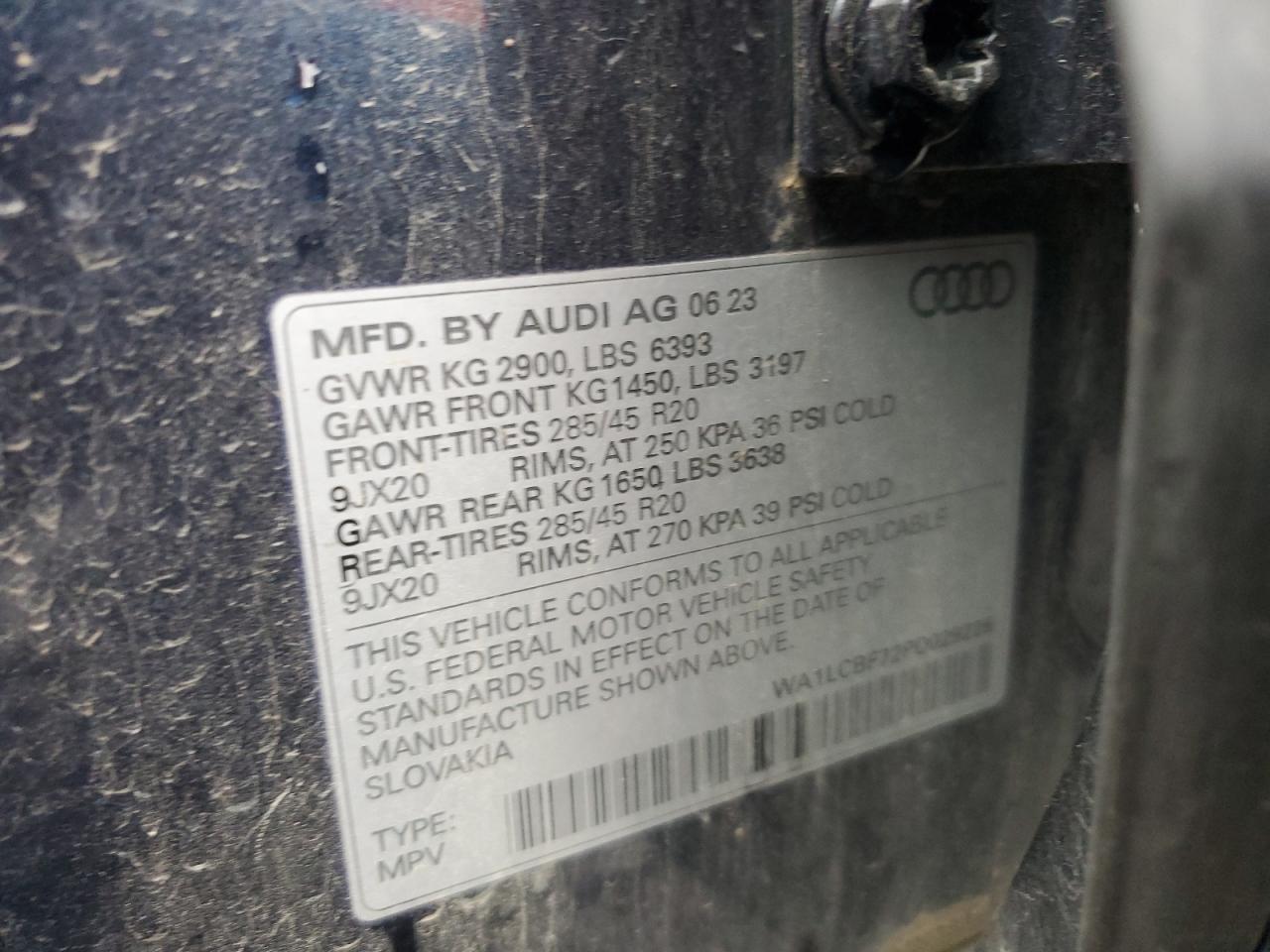 2023 Audi Q7 VIN WA1LCBF72PD029226 Copart auction photo, rear end damage thumbnail 13