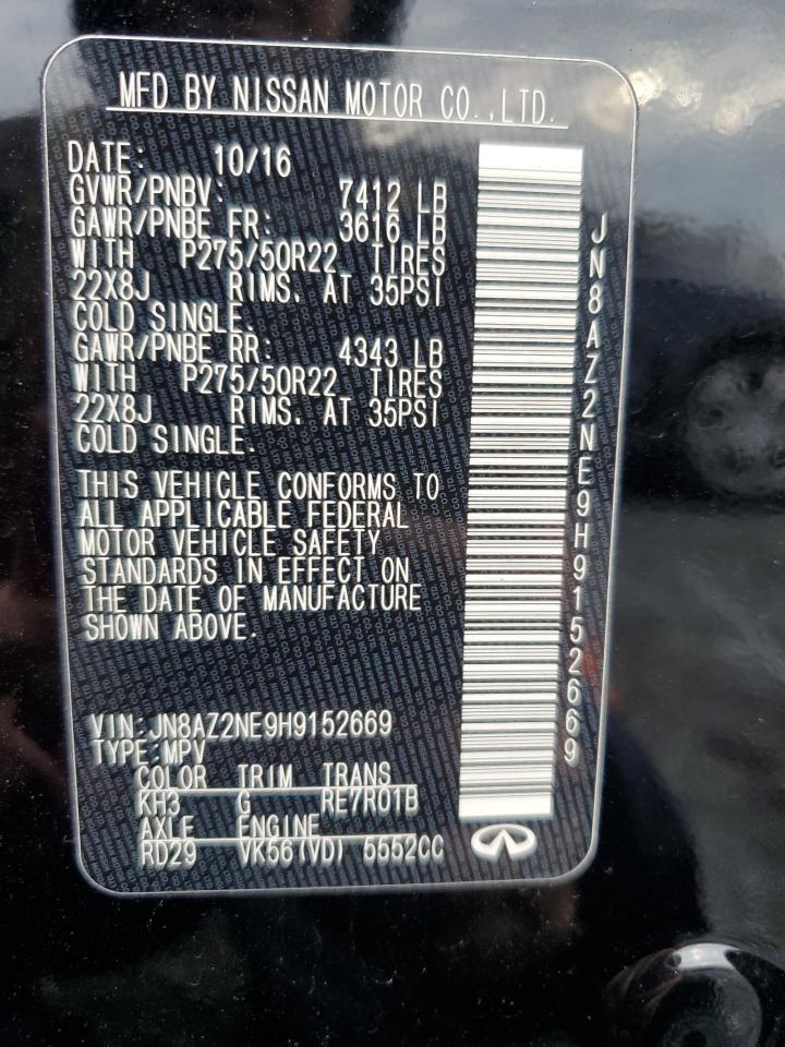 2017 Infiniti QX80 VIN JN8AZ2NE9H9152669 Copart auction photo, front end damage thumbnail 15