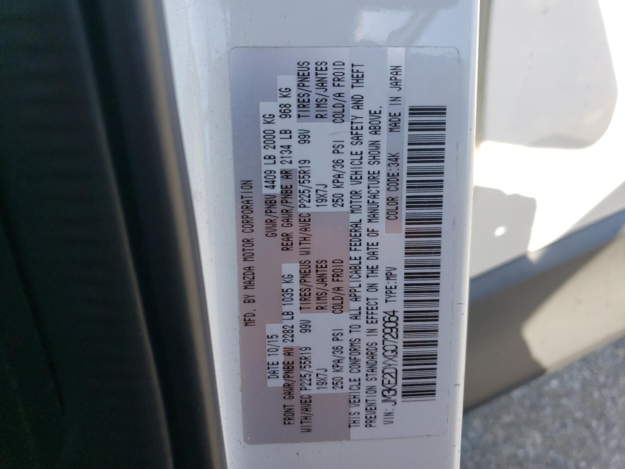 2016 Mazda CX-5 VIN JM3KE2DYXG0729064 Copart auction photo, side damage thumbnail 15
