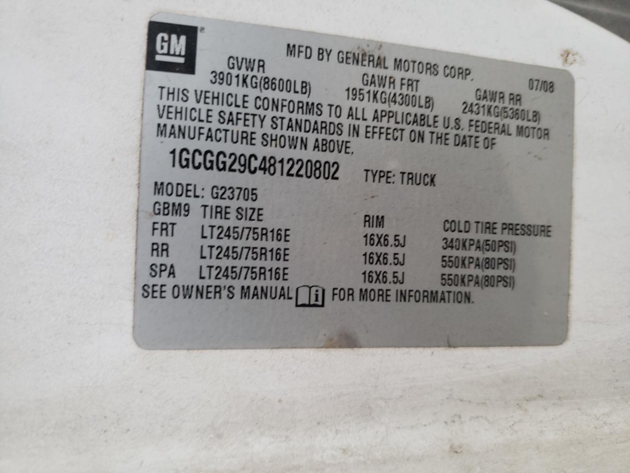 2008 Chevrolet Express VIN 1GCGG29C481220802 Copart auction photo, all over damage thumbnail 13